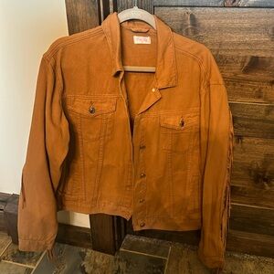 Brown denim style Jacket with fringe - size XL